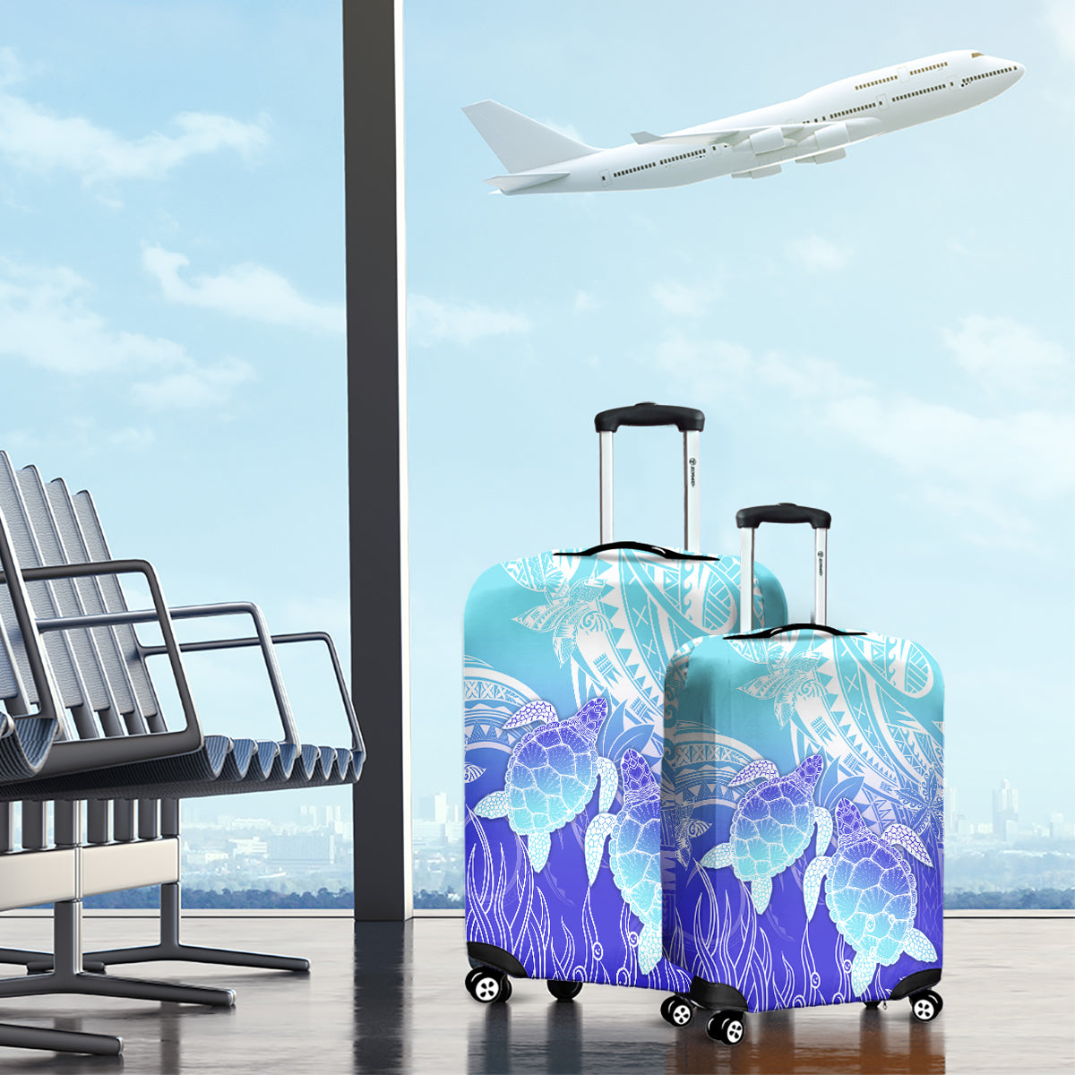 Polynesia Valentine Day Luggage Cover Polynesian Sea Turtle Turquoise Version LT14 - Polynesian Pride
