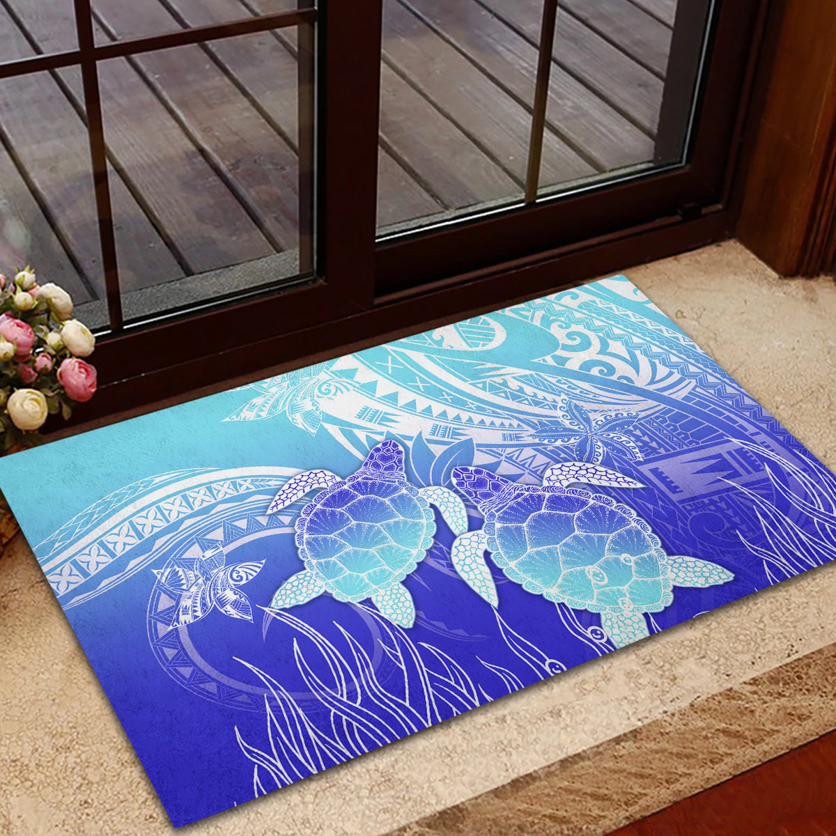 Polynesia Valentine Day Rubber Doormat Polynesian Sea Turtle Turquoise Version LT14 - Polynesian Pride