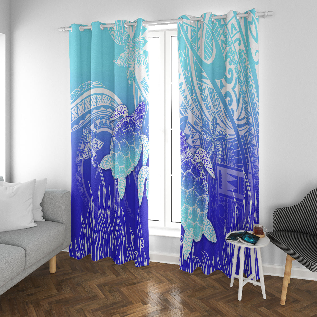 Polynesia Valentine Day Window Curtain Polynesian Sea Turtle Turquoise Version LT14 With Grommets Turquoise - Polynesian Pride