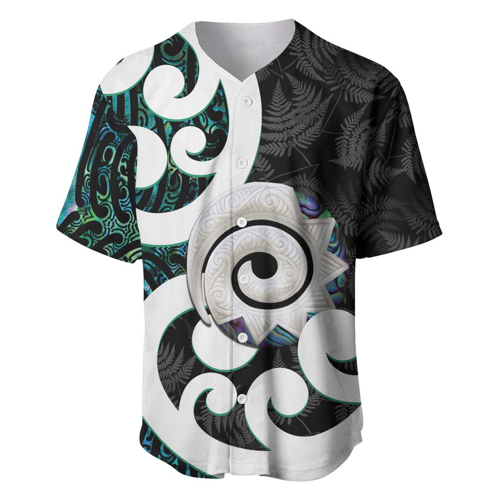 Aotearoa Koru Baseball Jersey Cyan Maori Paua Shell Mix Silver Fern