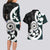 Aotearoa Koru Couples Matching Long Sleeve Bodycon Dress and Hawaiian Shirt Cyan Maori Paua Shell Mix Silver Fern