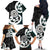 Aotearoa Koru Family Matching Off The Shoulder Long Sleeve Dress and Hawaiian Shirt Cyan Maori Paua Shell Mix Silver Fern