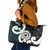 Aotearoa Koru Leather Tote Bag Cyan Maori Paua Shell Mix Silver Fern