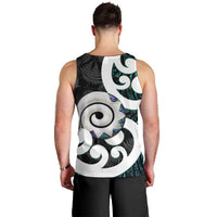 Aotearoa Koru Men Tank Top Cyan Maori Paua Shell Mix Silver Fern