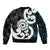 Aotearoa Koru Sleeve Zip Bomber Jacket Cyan Maori Paua Shell Mix Silver Fern