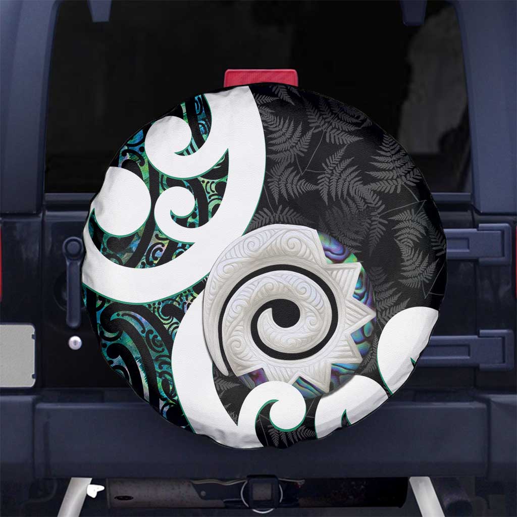 Aotearoa Koru Spare Tire Cover Cyan Maori Paua Shell Mix Silver Fern
