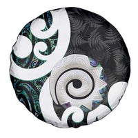Aotearoa Koru Spare Tire Cover Cyan Maori Paua Shell Mix Silver Fern
