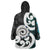 Aotearoa Koru Wearable Blanket Hoodie Cyan Maori Paua Shell Mix Silver Fern