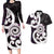 Aotearoa Koru Couples Matching Long Sleeve Bodycon Dress and Hawaiian Shirt Purple Maori Paua Shell Mix Silver Fern