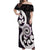 Aotearoa Koru Off Shoulder Maxi Dress Purple Maori Paua Shell Mix Silver Fern