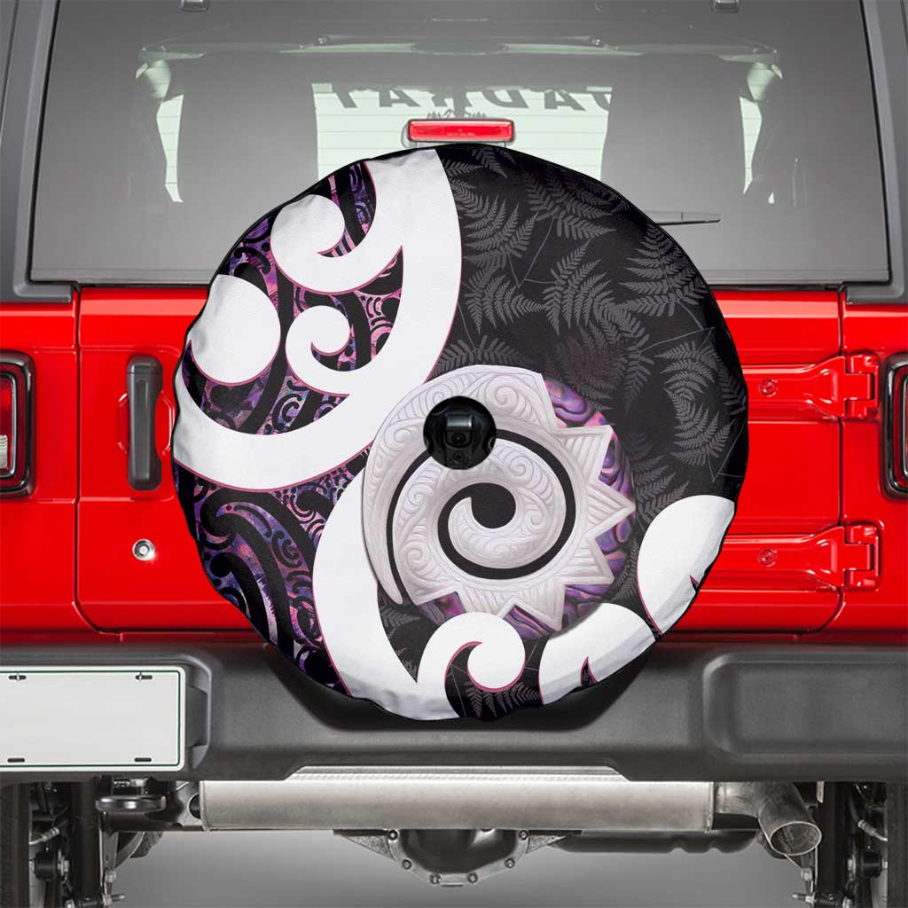 Aotearoa Koru Spare Tire Cover Purple Maori Paua Shell Mix Silver Fern