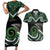 Koru Pounamu Aotearoa Couples Matching Short Sleeve Bodycon Dress and Hawaiian Shirt Maori Paua Shell Mix Silver Fern