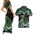 Koru Pounamu Aotearoa Couples Matching Short Sleeve Bodycon Dress and Hawaiian Shirt Maori Paua Shell Mix Silver Fern