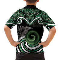 Koru Pounamu Aotearoa Family Matching Off Shoulder Maxi Dress and Hawaiian Shirt Maori Paua Shell Mix Silver Fern