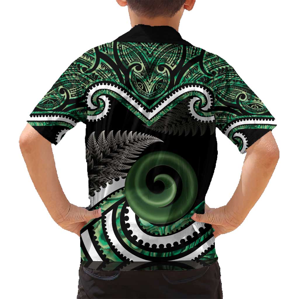 Koru Pounamu Aotearoa Family Matching Tank Maxi Dress and Hawaiian Shirt Maori Paua Shell Mix Silver Fern