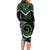 Koru Pounamu Aotearoa Long Sleeve Bodycon Dress Maori Paua Shell Mix Silver Fern