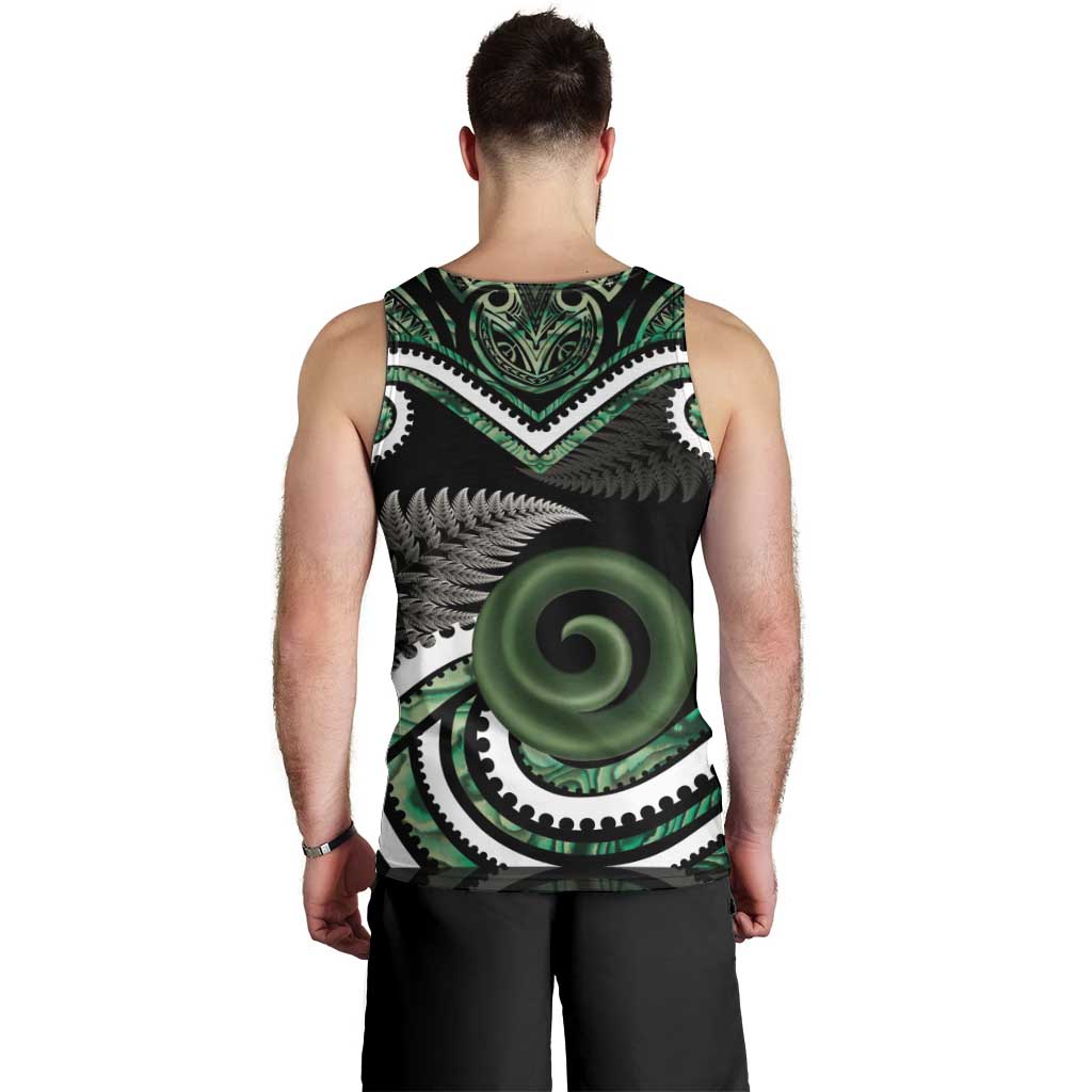 Koru Pounamu Aotearoa Men Tank Top Maori Paua Shell Mix Silver Fern