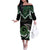 Koru Pounamu Aotearoa Off The Shoulder Long Sleeve Dress Maori Paua Shell Mix Silver Fern