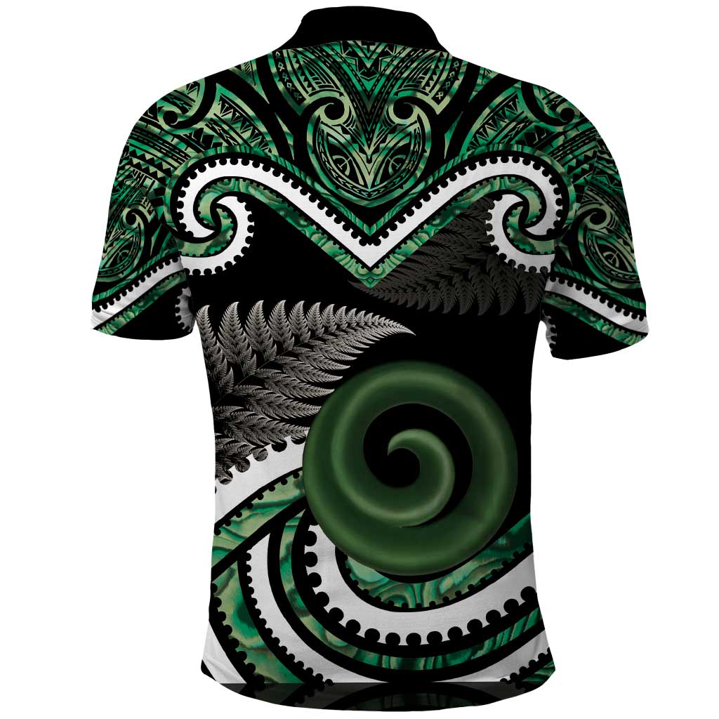 Koru Pounamu Aotearoa Polo Shirt Maori Paua Shell Mix Silver Fern