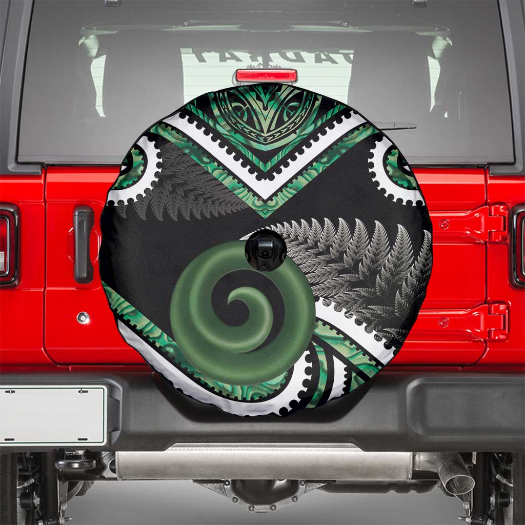 Koru Pounamu Aotearoa Spare Tire Cover Maori Paua Shell Mix Silver Fern