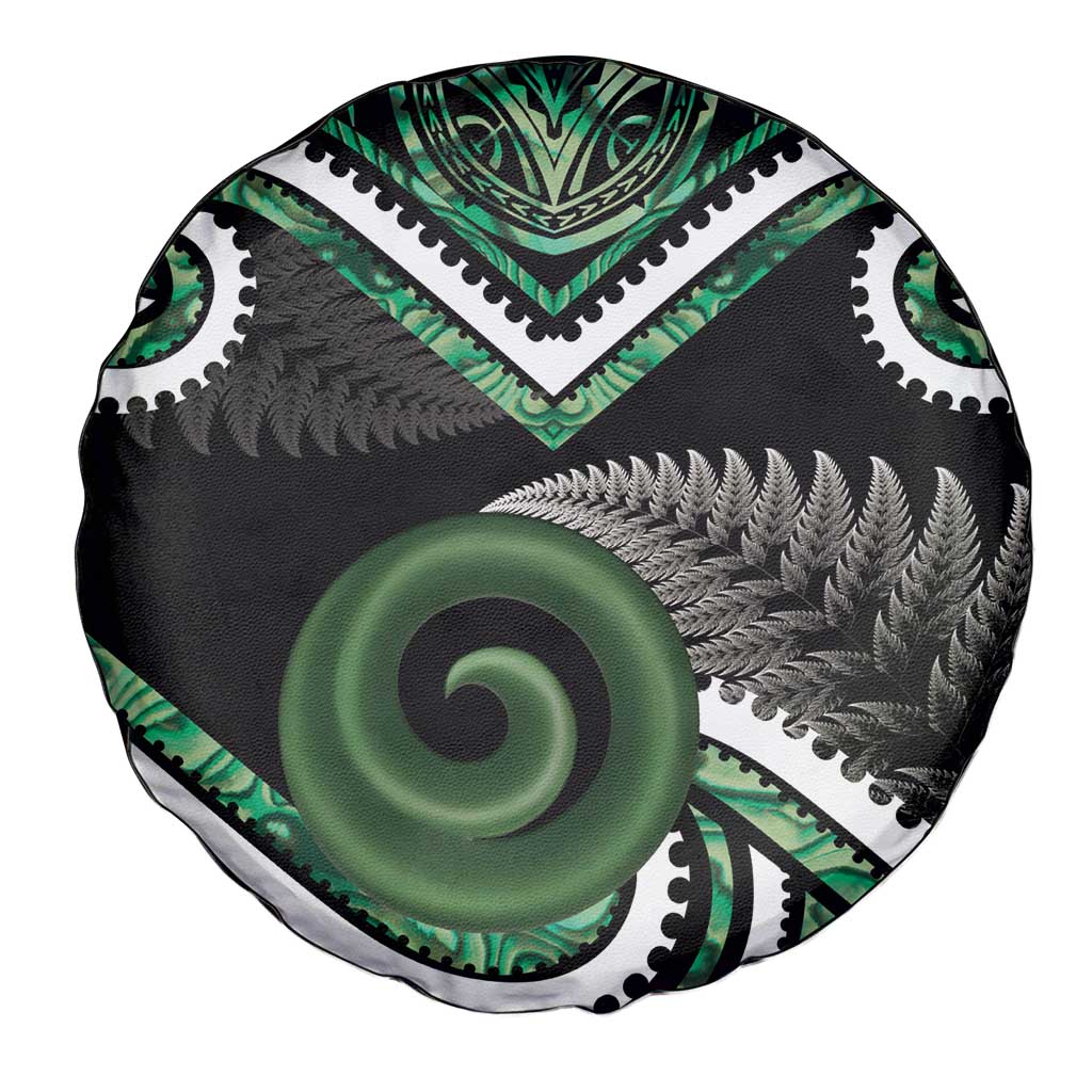 Koru Pounamu Aotearoa Spare Tire Cover Maori Paua Shell Mix Silver Fern