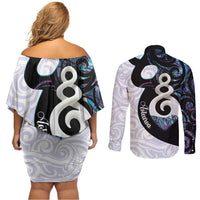 Aotearoa Pikorua Couples Matching Off Shoulder Short Dress and Long Sleeve Button Shirt NZ Twist - Bond And Love