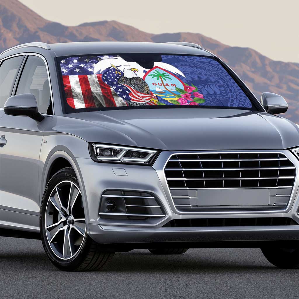 United States Guam Auto Sun Shade USA Eagle Guahan Seal Bougainvillea - Polynesian Pride