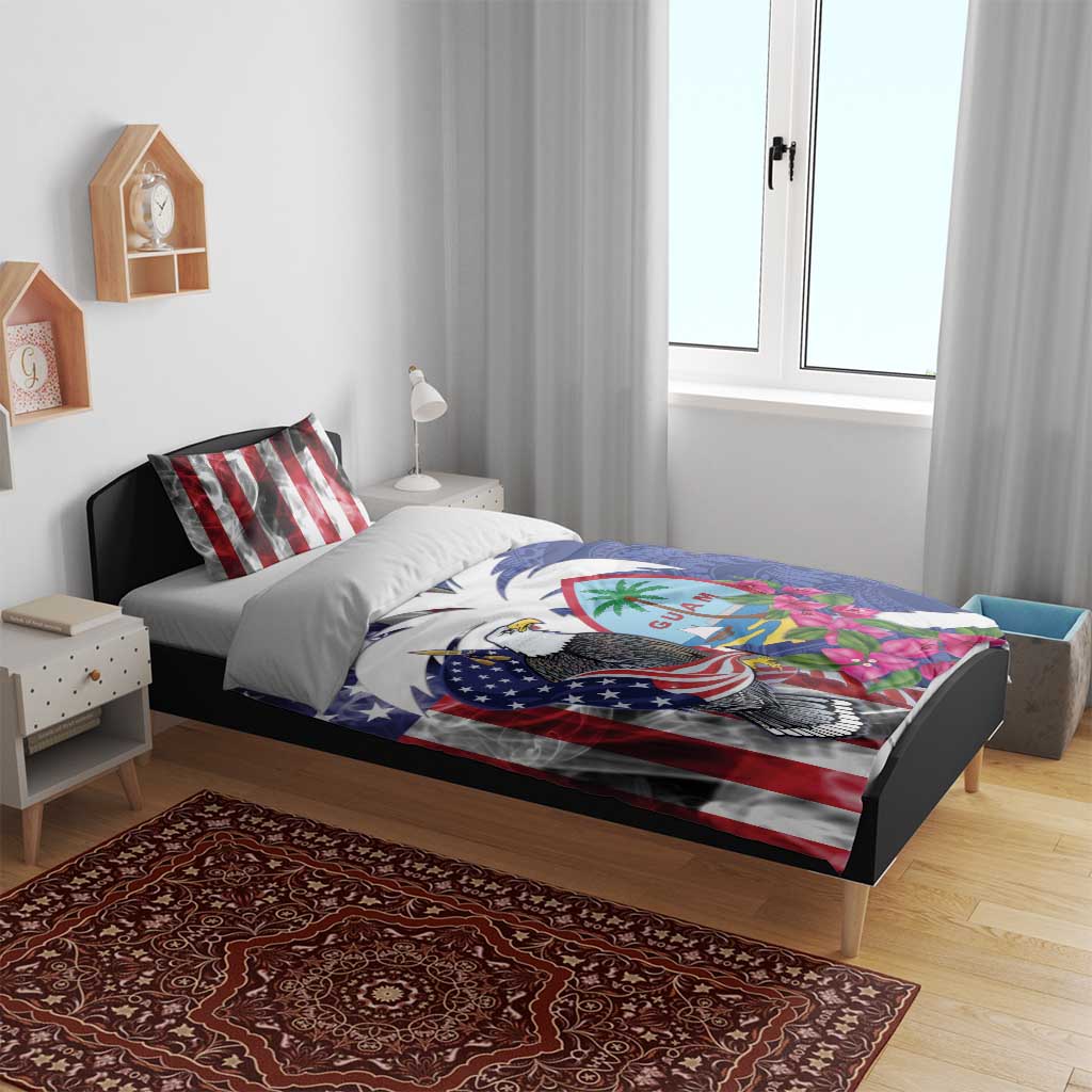United States Guam Bedding Set USA Eagle Guahan Seal Bougainvillea - Polynesian Pride