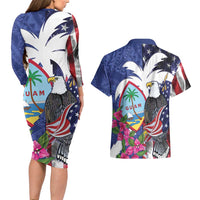 United States Guam Couples Matching Long Sleeve Bodycon Dress and Hawaiian Shirt USA Eagle Guahan Seal Bougainvillea LT14 - Polynesian Pride
