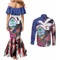 United States Guam Couples Matching Mermaid Dress and Long Sleeve Button Shirt USA Eagle Guahan Seal Bougainvillea LT14 - Polynesian Pride