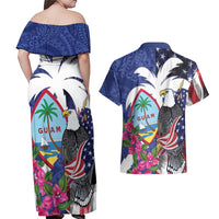 United States Guam Couples Matching Off Shoulder Maxi Dress and Hawaiian Shirt USA Eagle Guahan Seal Bougainvillea LT14 - Polynesian Pride