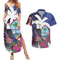 United States Guam Couples Matching Summer Maxi Dress and Hawaiian Shirt USA Eagle Guahan Seal Bougainvillea LT14 Blue - Polynesian Pride