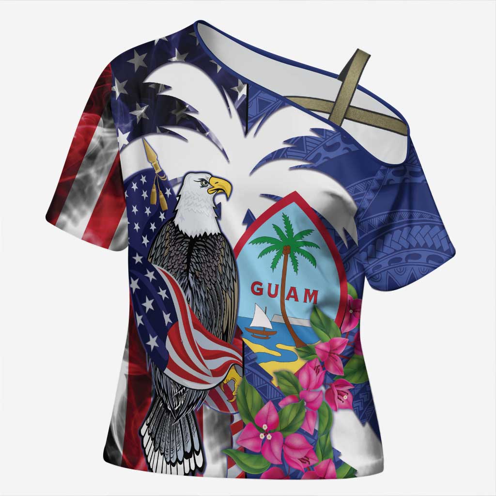 United States Guam Cross Shoulder Shirt USA Eagle Guahan Seal Bougainvillea - Polynesian Pride