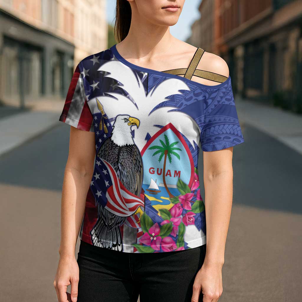 United States Guam Cross Shoulder Shirt USA Eagle Guahan Seal Bougainvillea - Polynesian Pride