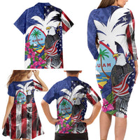 United States Guam Family Matching Long Sleeve Bodycon Dress and Hawaiian Shirt USA Eagle Guahan Seal Bougainvillea LT14 - Polynesian Pride