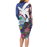 United States Guam Family Matching Long Sleeve Bodycon Dress and Hawaiian Shirt USA Eagle Guahan Seal Bougainvillea LT14 - Polynesian Pride