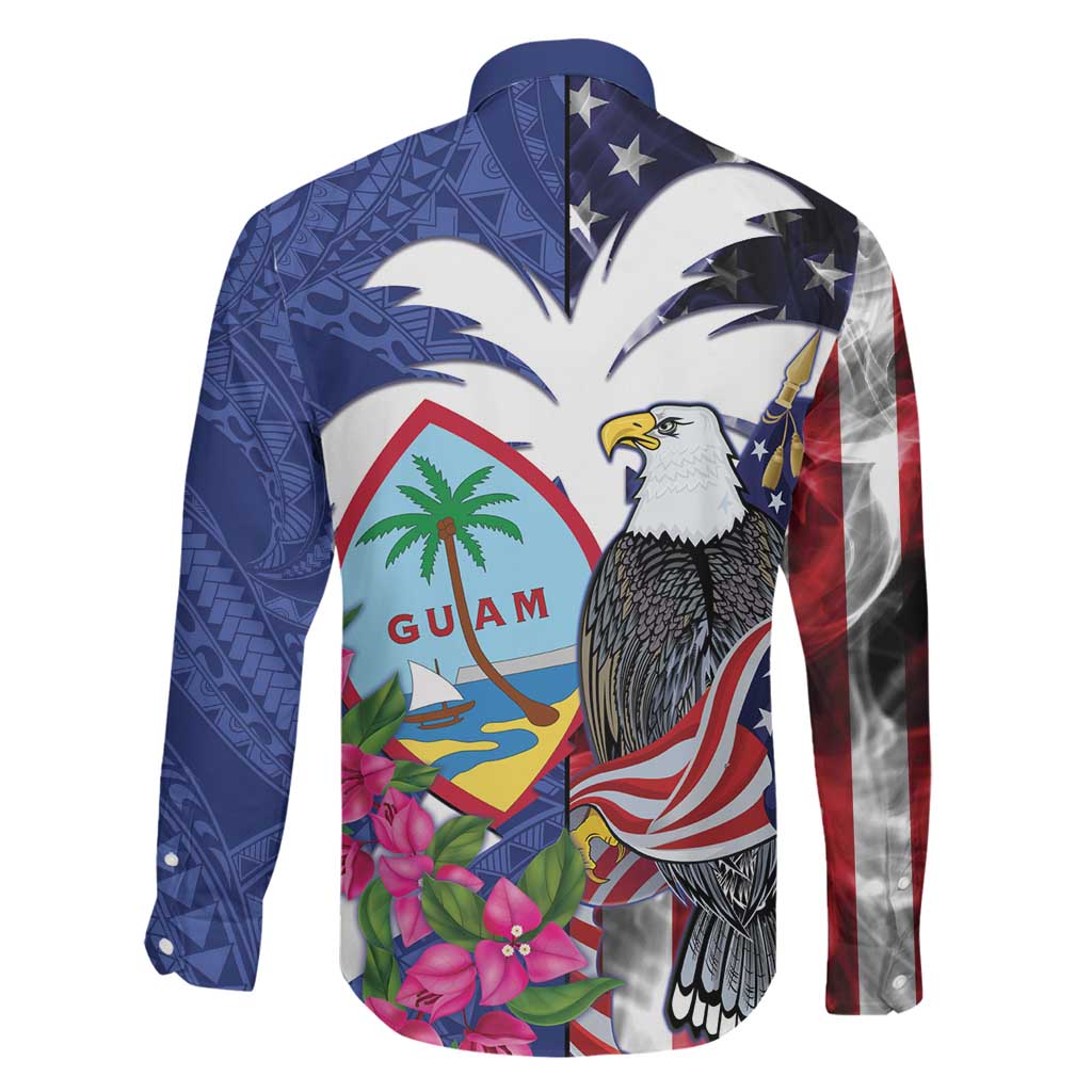 United States Guam Family Matching Off The Shoulder Long Sleeve Dress and Hawaiian Shirt USA Eagle Guahan Seal Bougainvillea LT14 - Polynesian Pride