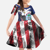 United States Guam Family Matching Off Shoulder Maxi Dress and Hawaiian Shirt USA Eagle Guahan Seal Bougainvillea LT14 Daughter's Dress Blue - Polynesian Pride