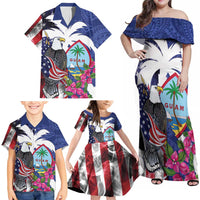 United States Guam Family Matching Off Shoulder Maxi Dress and Hawaiian Shirt USA Eagle Guahan Seal Bougainvillea LT14 - Polynesian Pride