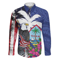 United States Guam Family Matching Off Shoulder Maxi Dress and Hawaiian Shirt USA Eagle Guahan Seal Bougainvillea LT14 Dad's Shirt - Long Sleeve Blue - Polynesian Pride