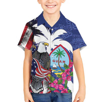 United States Guam Kid Hawaiian Shirt USA Eagle Guahan Seal Bougainvillea LT14 Kid Blue - Polynesian Pride