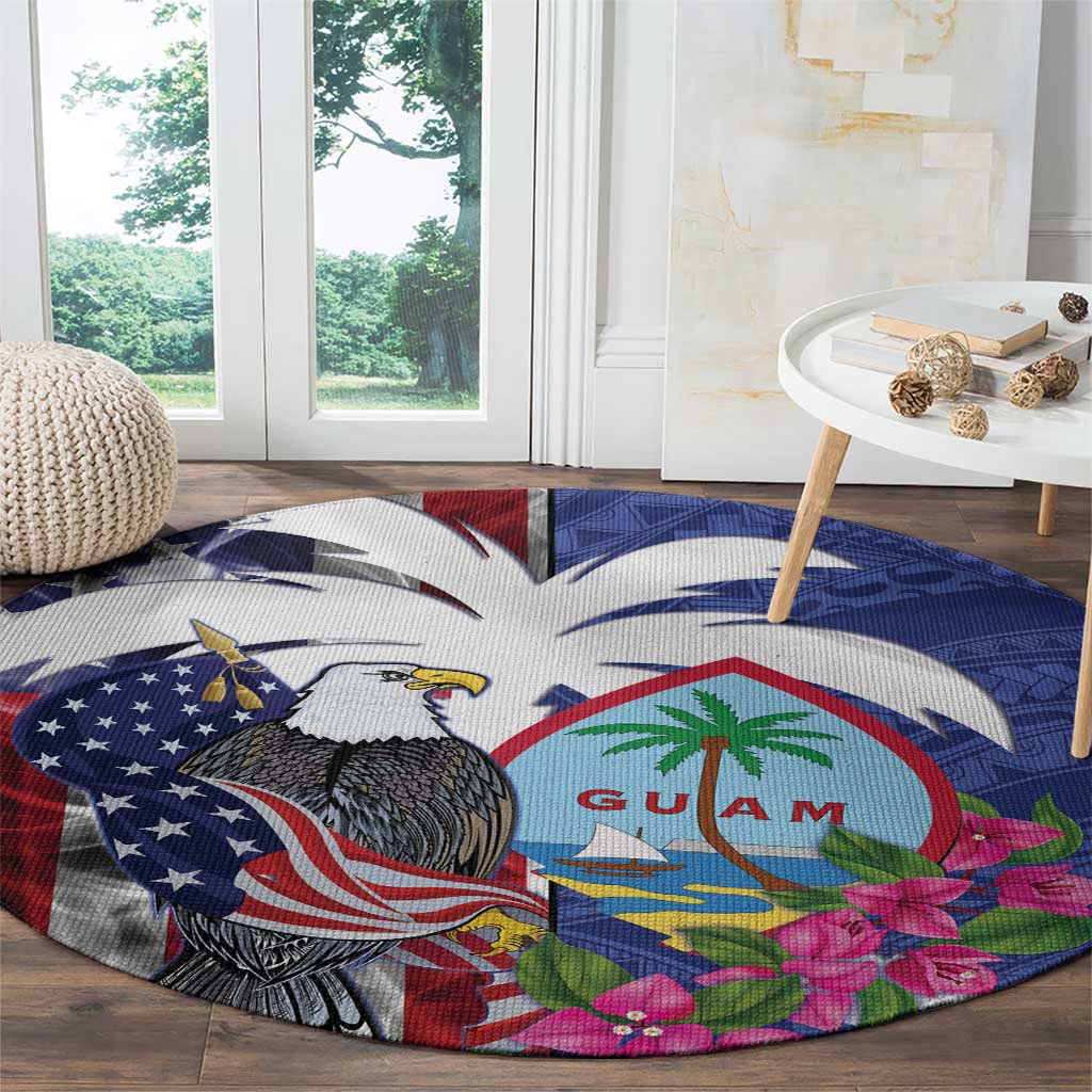 United States Guam Round Carpet USA Eagle Guahan Seal Bougainvillea - Polynesian Pride