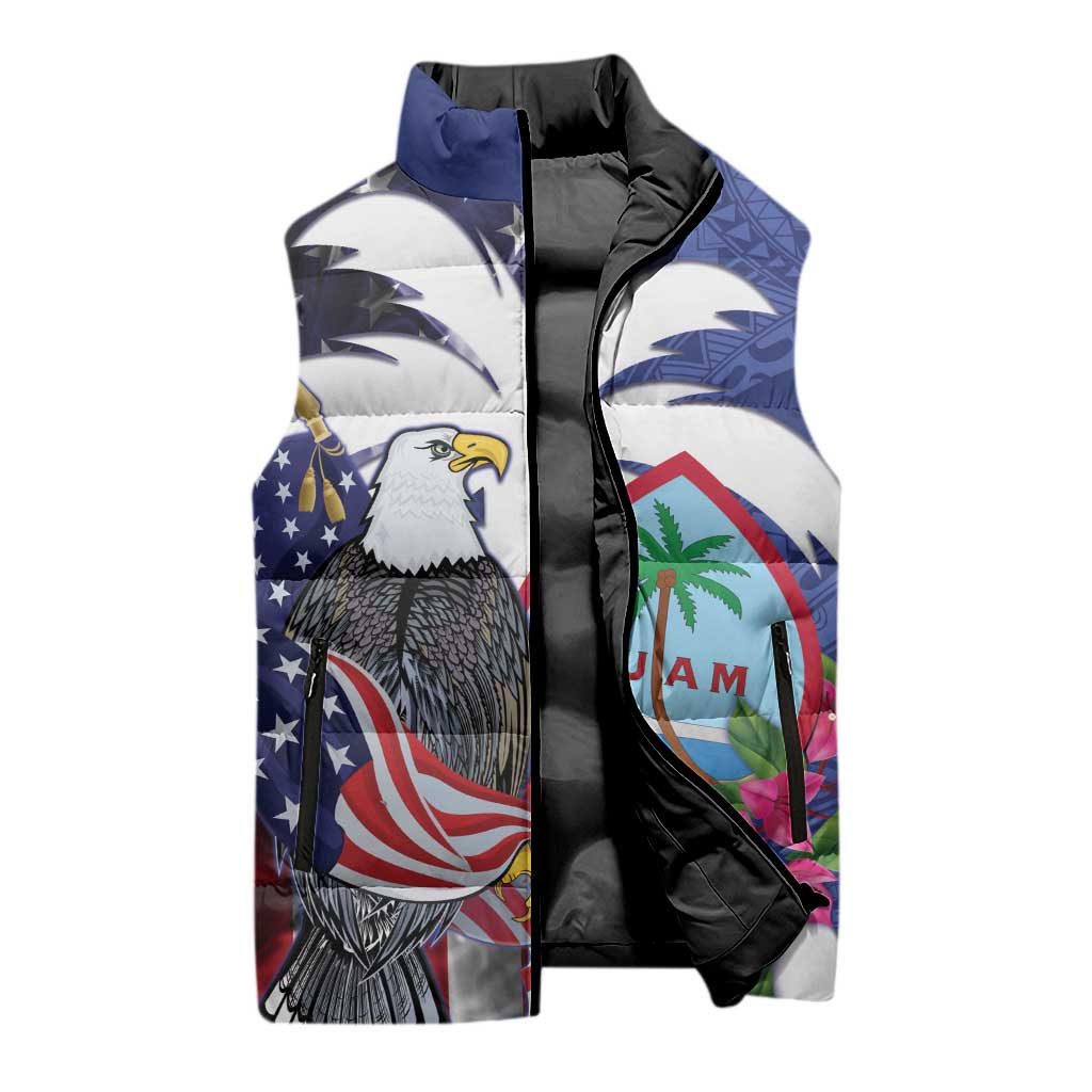United States Guam Sleeveless Puffer Jacket USA Eagle Guahan Seal Bougainvillea - Polynesian Pride