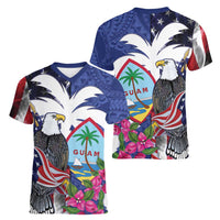 United States Guam Women V-Neck T-Shirt USA Eagle Guahan Seal Bougainvillea LT14 - Polynesian Pride