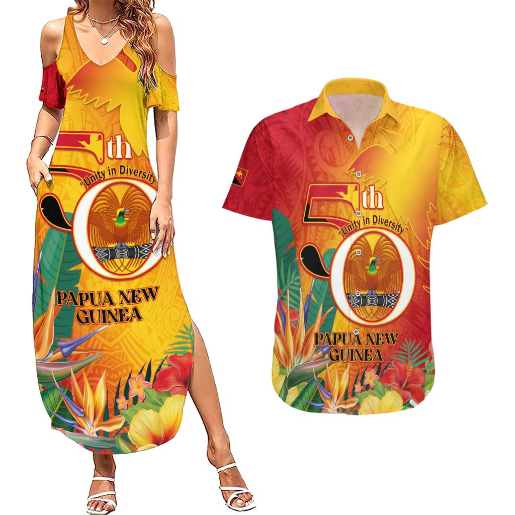 Papua New Guinea Independence Day Couples Matching Summer Maxi Dress and Hawaiian Shirt 50th Anniversary Unity in Diversity
