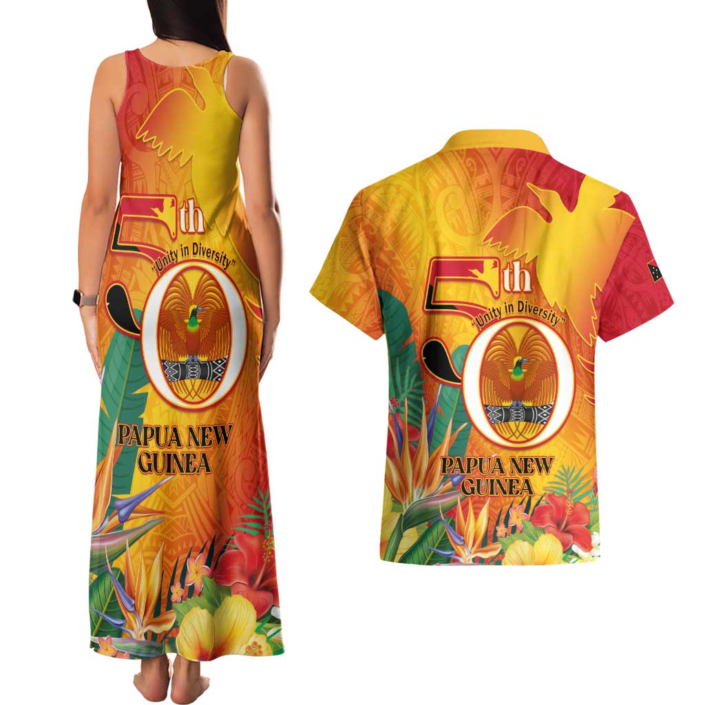 Papua New Guinea Independence Day Couples Matching Tank Maxi Dress and Hawaiian Shirt 50th Anniversary Unity in Diversity