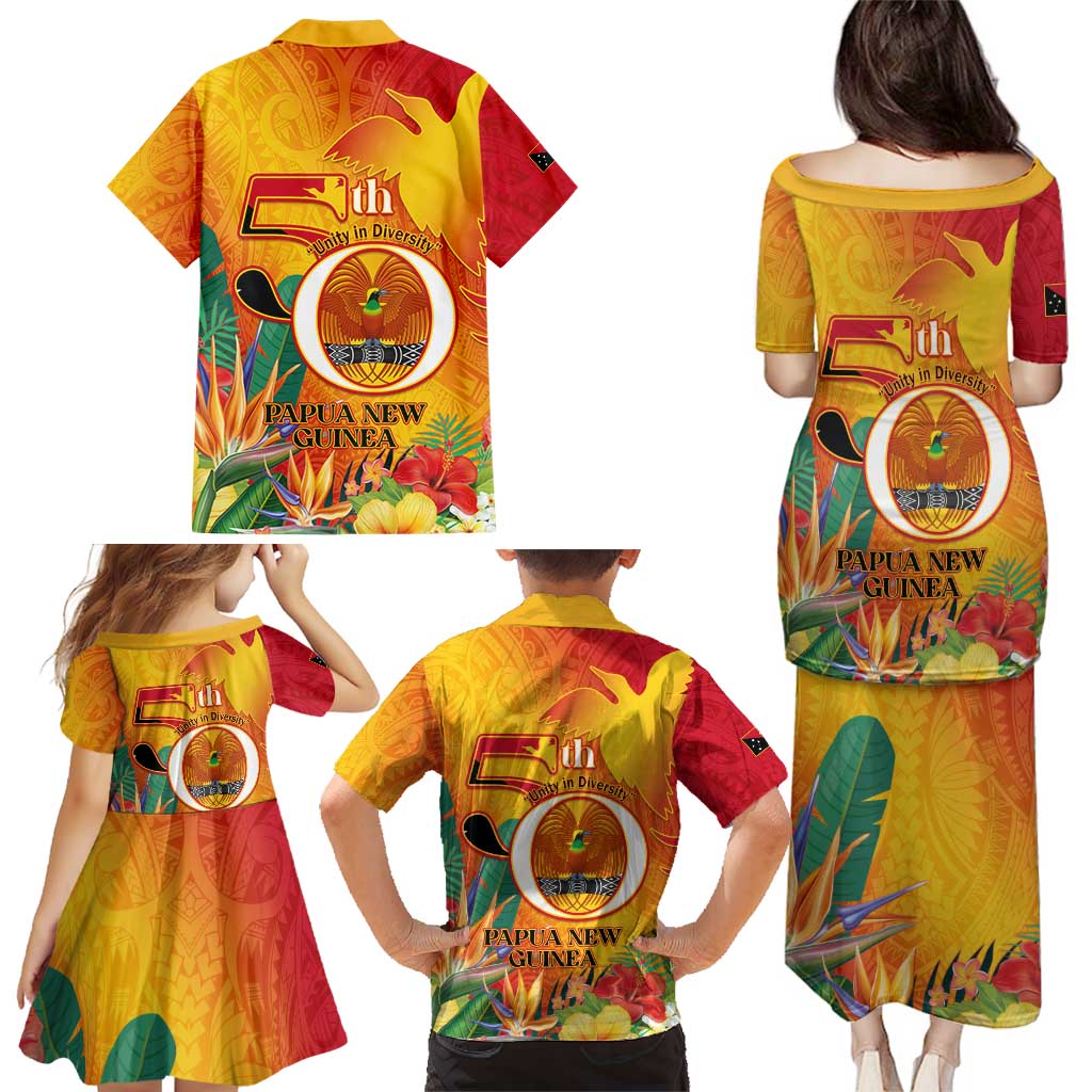 Papua New Guinea Independence Day Family Matching Puletasi and Hawaiian Shirt 50th Anniversary Unity in Diversity