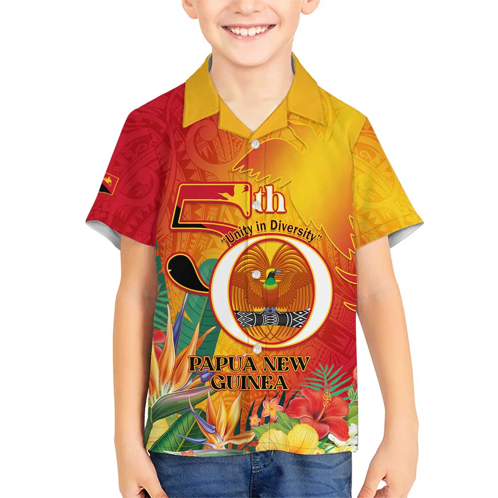 Papua New Guinea Independence Day Kid Hawaiian Shirt 50th Anniversary Unity in Diversity