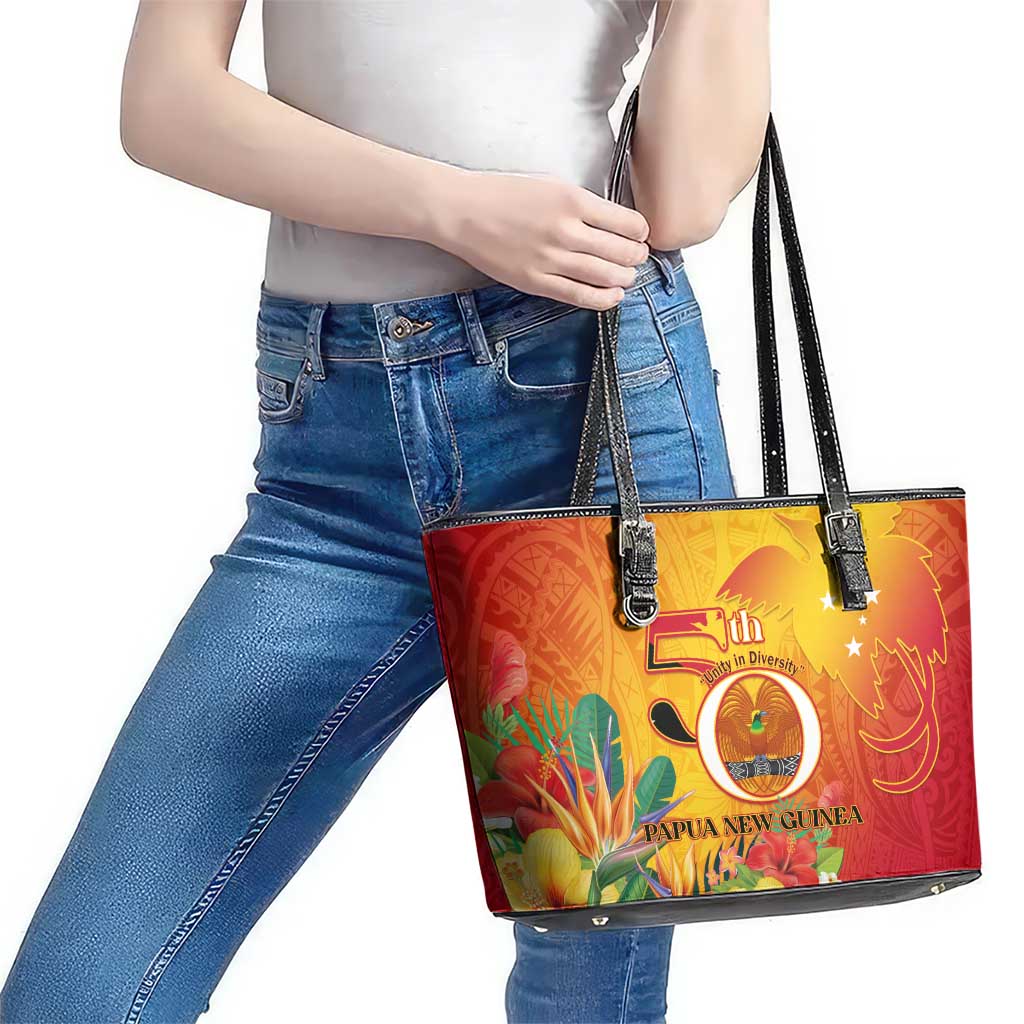 Papua New Guinea Independence Day Leather Tote Bag 50th Anniversary Unity in Diversity