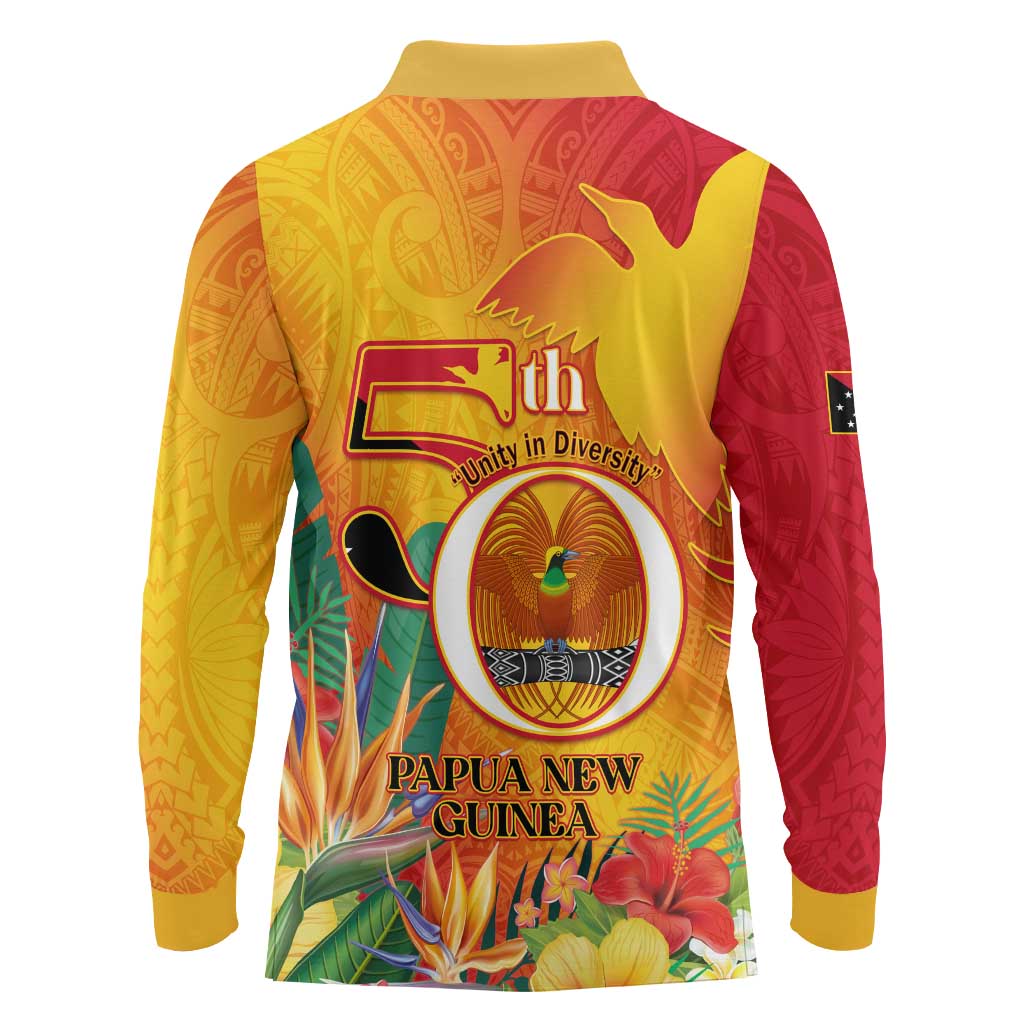 Papua New Guinea Independence Day Long Sleeve Polo Shirt 50th Anniversary Unity in Diversity